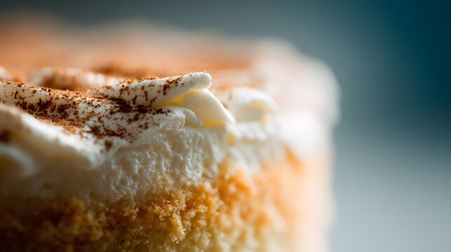 Macro Aerial Dessert Cake with Emphasis on Fast Carbohydrates, Enhanced by Natural Soft Lighting, and Ideal for Artistic Copy Space Usage