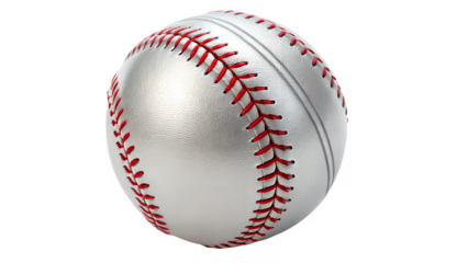 Close up of a baseball with red stitching on a simple setting on transparent background