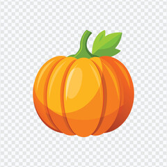 Cute Cartoon Orange Pumpkin with Green Leaf and Stem