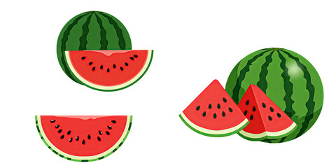 Watermelon slices and whole fruit in vibrant, colorful illustration design  