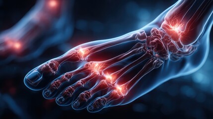 Medical illustration of foot highlighting nerve pain and inflammation, ideal for healthcare and educational purposes.