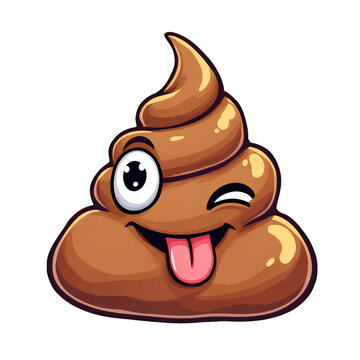 A funny and cute cartoon poop emoji character with a winking eye and tongue sticking out, isolated on a transparent background, representing playful humor and joy
