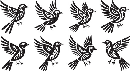Naklejka premium Silhouette Bird Flying Sparrow Swallow Vector Illustration Isolated on Background
