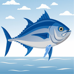 Obraz premium bluefin trevally sleek fish vector illustration with streamlined body and subtle blue accents, marine wildlife design for commercial use