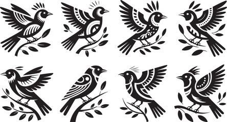 Obraz premium Elegant Bird Silhouette Vector Set Ornithology Illustration Wildlife Nature Design Elements