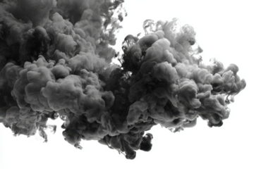 Abstract floating black smoke. Grey color clouds smoke fog texture overlays on a white background