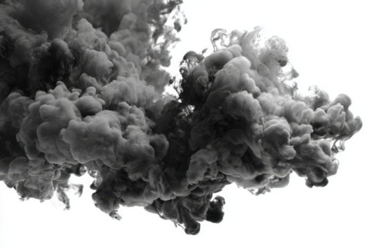 Abstract floating black smoke. Grey color clouds smoke fog texture overlays on a white background
