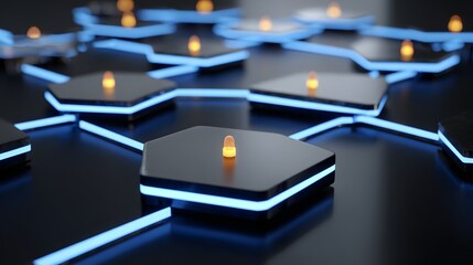 Geometric pattern of glowing hexagons.