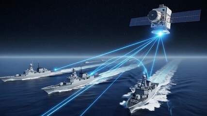 Video, ships at sea connected with satellite communication networks, technology, 5G, 4G, internet,