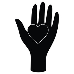 Obraz premium Black hand holding white outlined heart vector