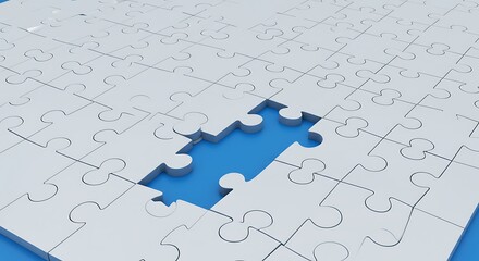 The Final Piece: An Incomplete White Jigsaw Puzzle with a Blue Gap