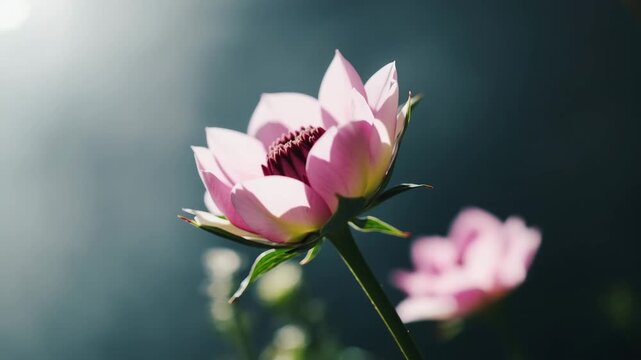 Close-up of a blooming pink lotus flower with a soft blurred background.