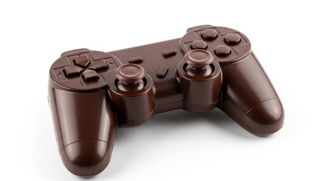 Candy video game controller made out of chocolate on a solid white background