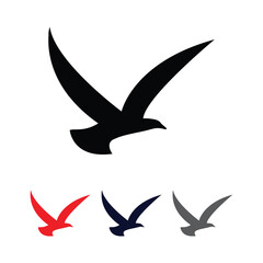 Bird silhouette vector set black, red, blue, and gray flying icons in vertical layout