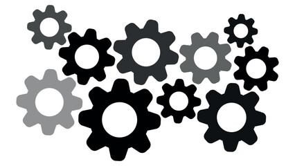 White background with gear mechanism, technology and progress concept, machinery industrial technology sign, circle cog for mechanization icon, interlocked gears logo on white background