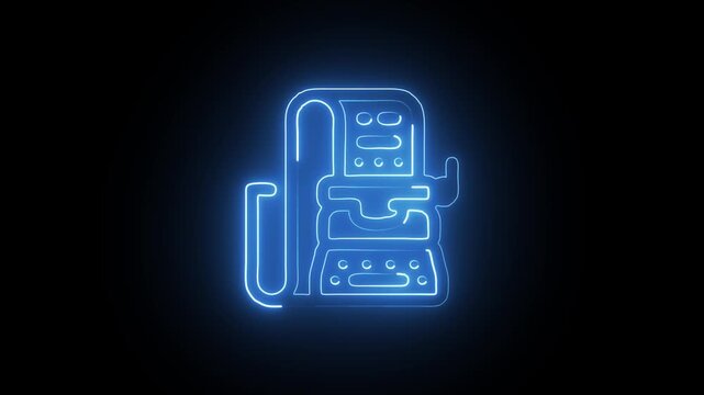 Glowing Neon Typewriter Icon Isolated on Black Background. HD Video Motion Graphic Animation