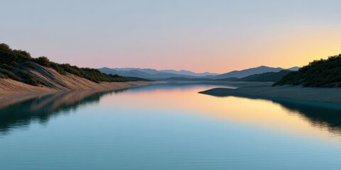 Fototapeta premium jewish holiday art, tranquil postcard with a sunset river scene, embodying the tashlich tradition, a soft sky gradient and space for rosh hashanah text