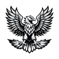 Fototapeta premium Majestic Eagle Vector Fierce Wings Spread | Black & White Symmetrical Bird Illustration for Branding & Merch