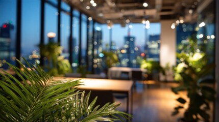 Night Cityscape View from Modern Office