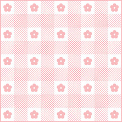 Cute pink floral Pattern. Gingham Seamless Plaid. Soft Pastel flower Background for Fabric, Wrapping Paper, Scrapbook Crafts, Wallpaper, Spring Decor, Baby Projects, and Modern Textile Design.