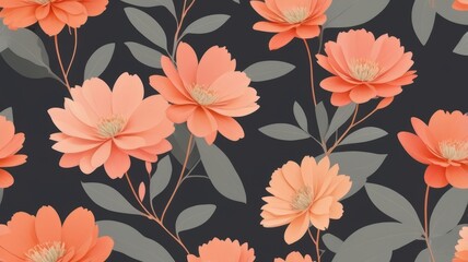Elegant floral pattern design with peach flowers and gray leaves for modern backgrounds and textile prints