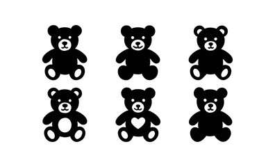 Fototapeta premium Cute silhouette teddy bears in various poses with minimalist design