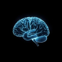 The image depicts an ethereal brain with pulsating neural pathways in a dark space.