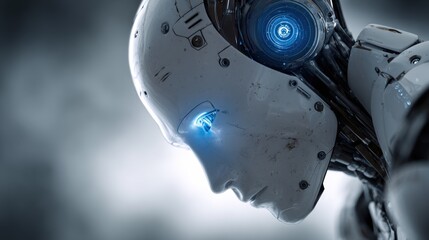 Fototapeta premium Contemplative Robot: A Glimpse into the Future of Artificial Intelligence