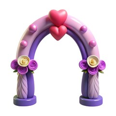 Handmade clay archway with hearts and flowers isolated on white background