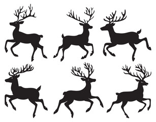 Fototapeta premium Christmas Jumping Reindeer Silhouette Vector Set. Holiday Reindeer Silhouette Set for Seasonal Designs.