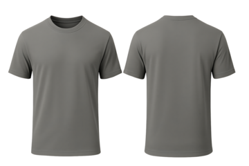 Grey short sleeve t-shirt front and back view mockup isolated on transparent background