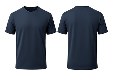 Navy blue short sleeve t-shirt front and back view mockup isolated on transparent background