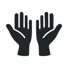 Silhouette of raised hands: minimalist black icon on white background