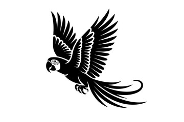 Obraz premium Black silhouette of a macaw parrot in flight with wings spread wide bird flying