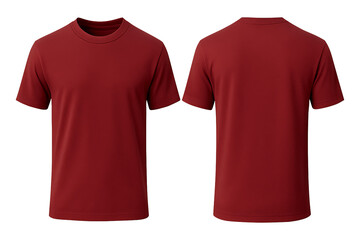 Maroon short sleeve t-shirt front and back view mockup isolated on transparent background