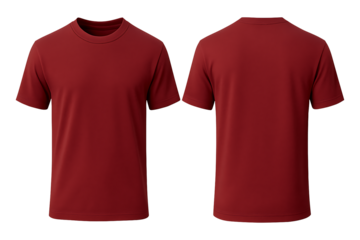 Maroon short sleeve t-shirt front and back view mockup isolated on transparent background