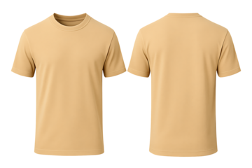 Beige short sleeve t-shirt front and back view mockup isolated on transparent background