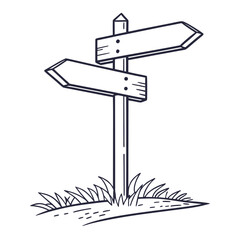Wooden Direction Signpost – Hand Drawn Road Sign Illustration