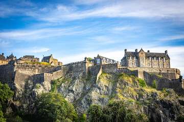 panoramic view over old town of Edinburgh, Castle Hill, Edinburgh Castle, Scotland, UK , sunset