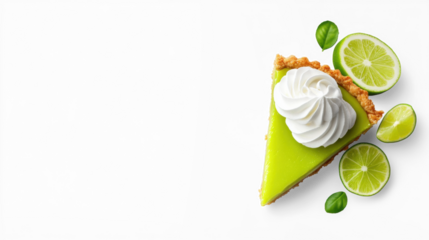 Key Lime Pie Slice with Cream on Transparent Background