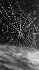 Naklejka premium A mesmerizing display of spider webs twinkling with lights on a dark backdrop evokes a sense of enchantment and wonder in fantasy art