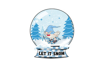 Let It Snow Globe Illustration with Trees and Forest Scene Sublimation design