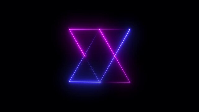 Abstract neon light line running loop triangle frame animation on the black background. triangle frame loading icon animation background 4k video. Neon abstract geometric shape looping animation.