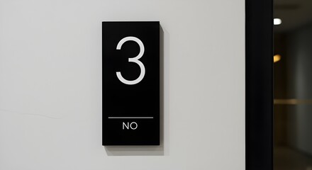 Number three sign on wall black and white modern office building room number identification signage design