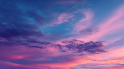 Fototapeta premium Vivid twilight sky painted with soft pink and deep blue clouds sunset dusk