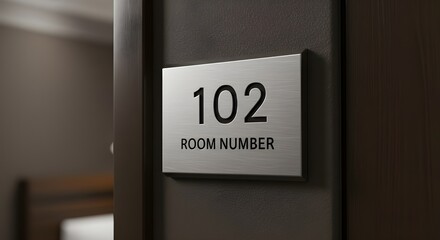 Hotel room number sign room door identification signage lodging accommodation guest room number one zero two