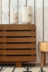 Wooden furniture on beautiful homely and warm wooden background