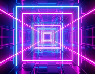 Holographic grids projecting geometric shapes in neon, futuristic vibe, no labels or human forms