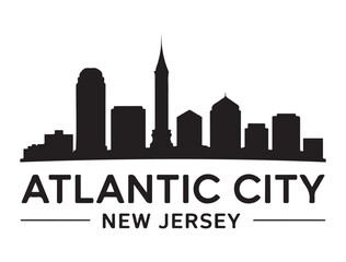 Fototapeta premium Atlantic city skyline silhouette. Landscape Atlantic city, New Jersey. Vector illustration. Vector black silhouette. with white background.