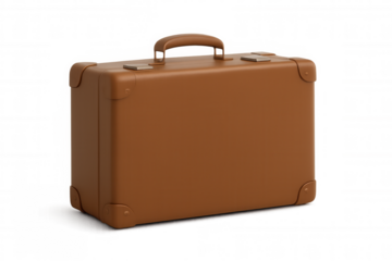 Vintage brown leather suitcase rendering, sitting closed against transparent backdrop, highlighting nostalgic travel and business themes